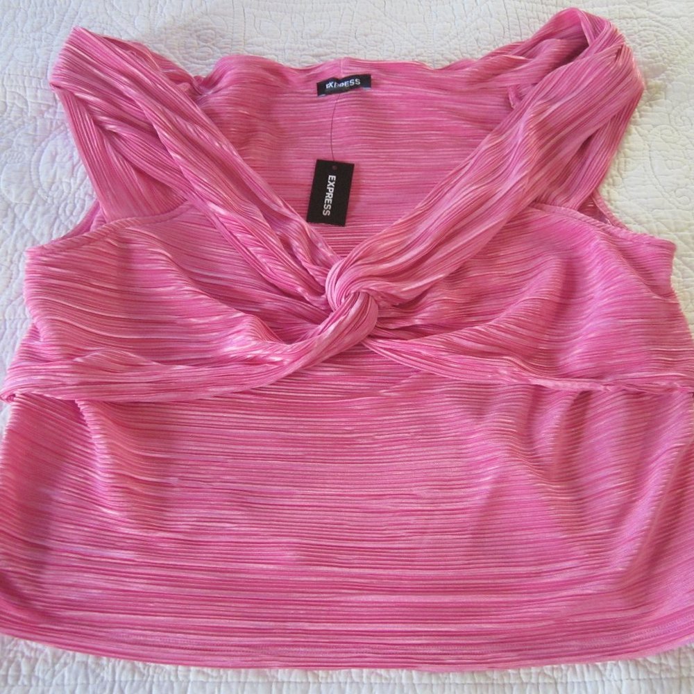 Express Top XL Pink Knotted Front Draped Neck